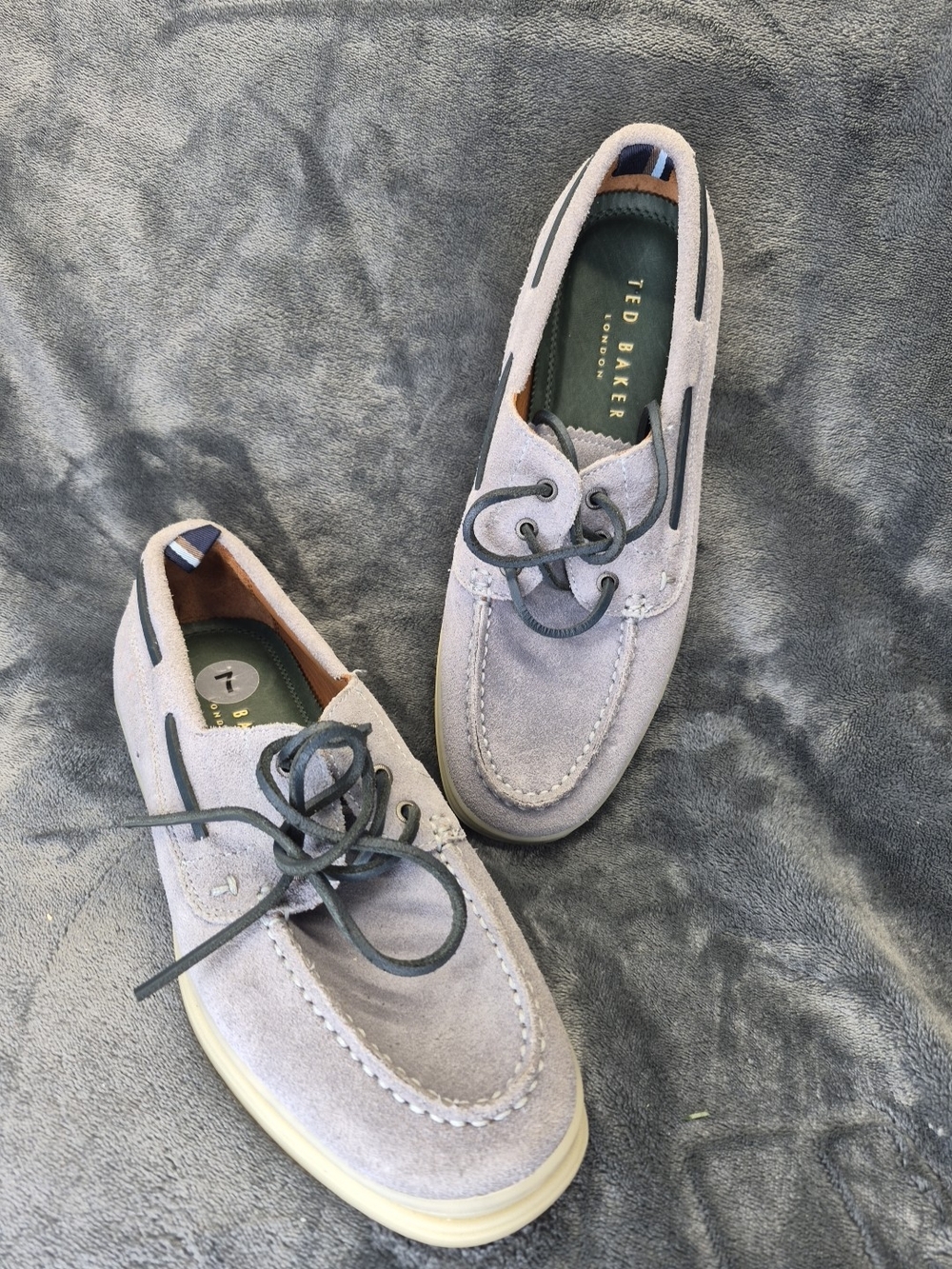 Ted Baker London MENS SIZE 7 Low Top Suede Leather Boat Shoes Gray Lace Up